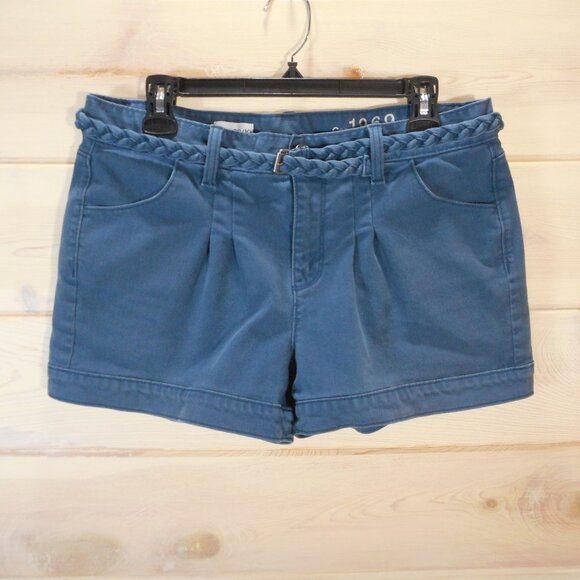 Gap 1969 Women’s size 10 Pleated Shorts with Braided Belt Blue Pockets 3" Inseam - Picture 1 of 10